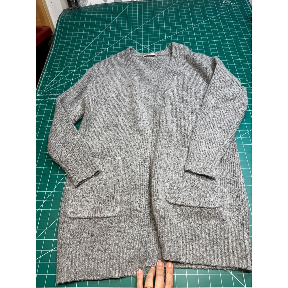 Active USA Womens Grey Marl Ribbed Knit Open Cardigan Sweater Pocket Medium